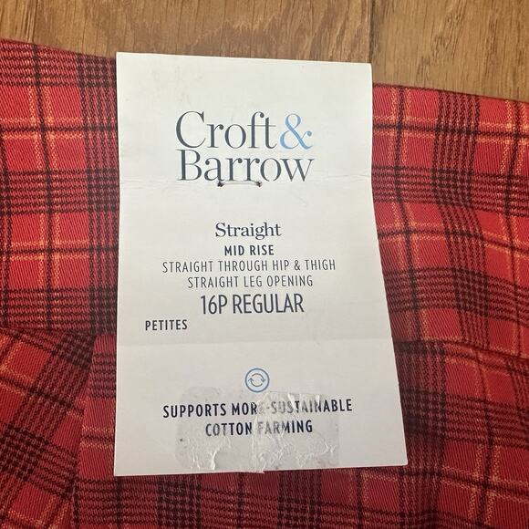 Croft & Barrow Womens Red Plaid Stretchable Pants Size 12 Petite NWT - Picture 5 of 7